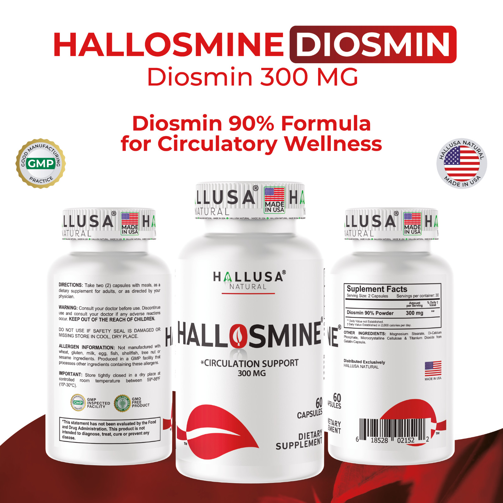 HALLOSMINE 300 Mg – Vascular Health & Vein Support – Diosmin Circulation 60 Cap