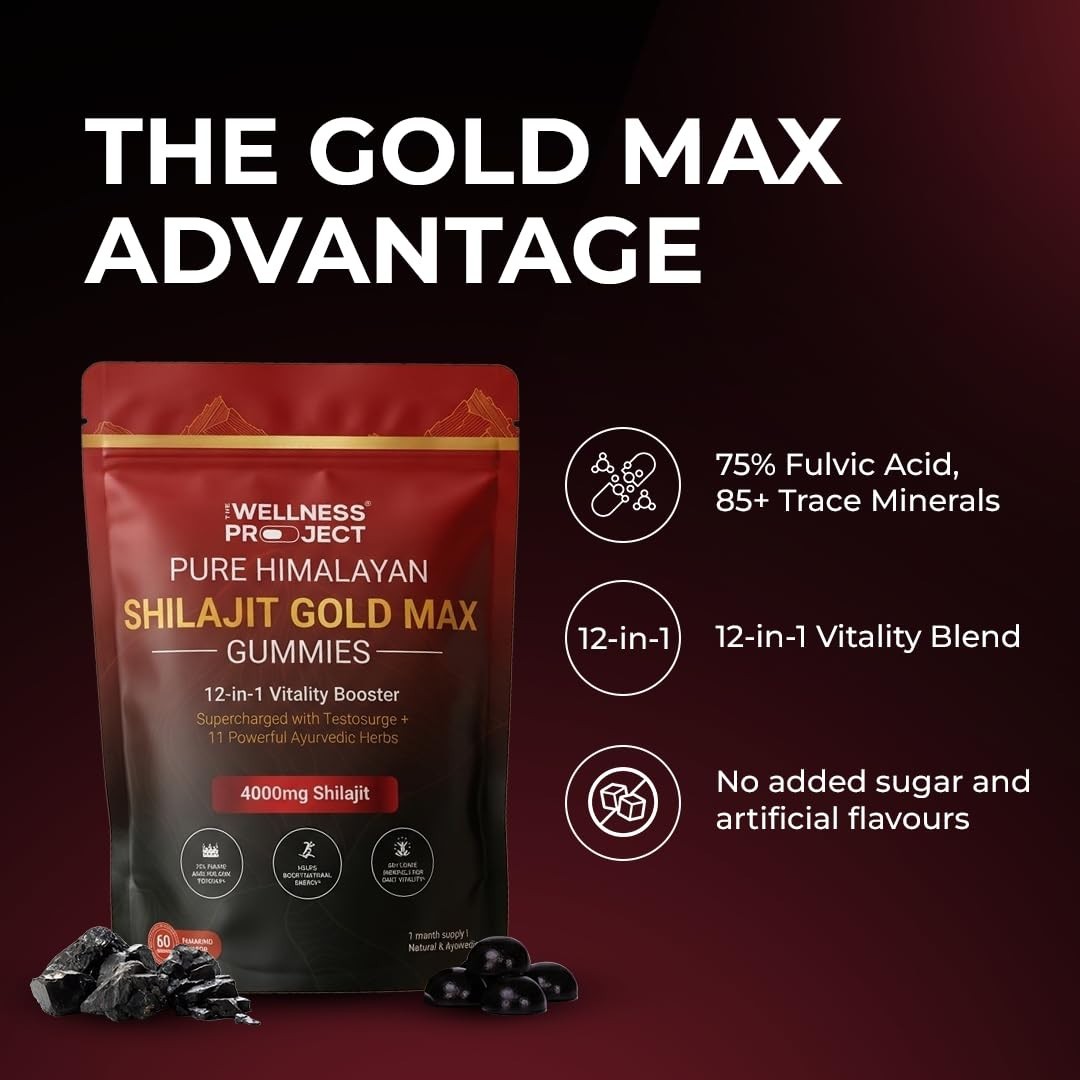 12-in-1 Shilajit Gold Max Gummies| 4000mg Pure Himalaya Saffron 60 Gummies