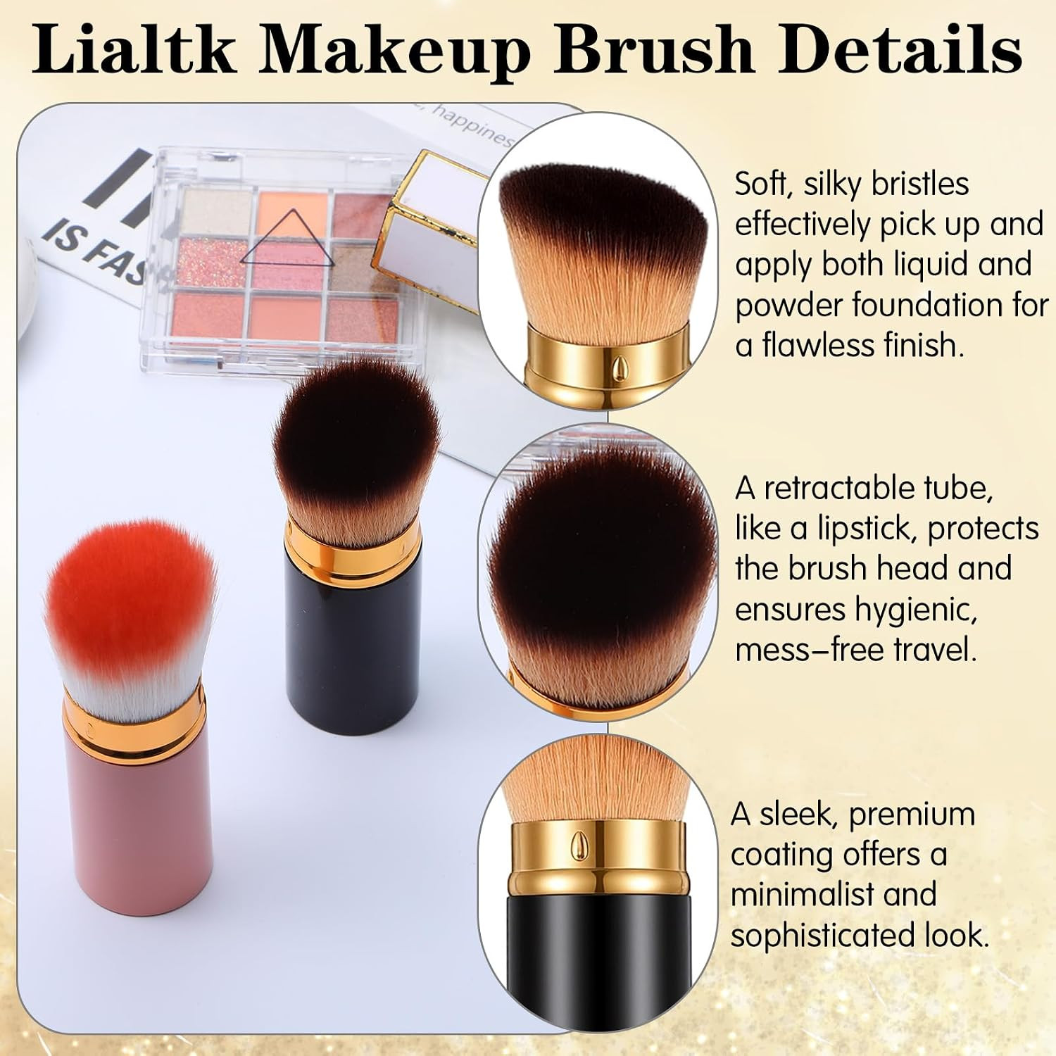 2 PCS Retractable Kabuki Makeup Brush Portable Blush Kabuki Brush Travel Face Fl