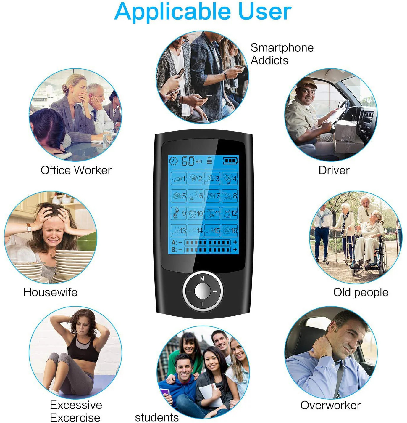 Digital Physiotherapy TENS Machine EMS Unit 16Mode Pulse Massage Body Muscle