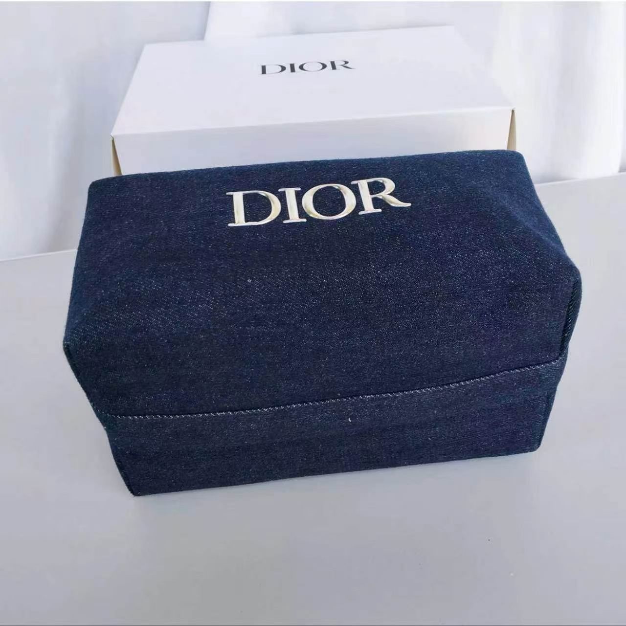 Christian Dior Cosmetic Makeup Bag Pouch With Top Handle New in Box!~ Blue