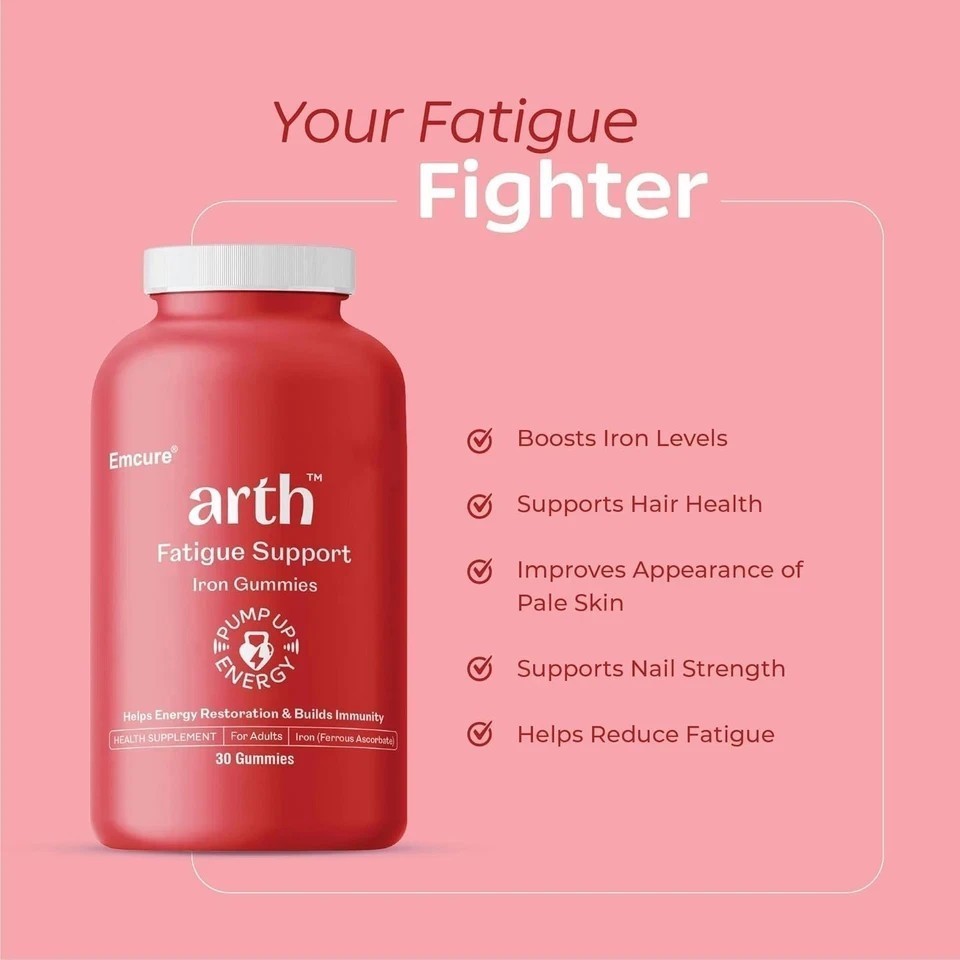 Arth Iron Gummies | Made in FDA Facilities | Ferrous Ascorbate & Folic Acid, 30N