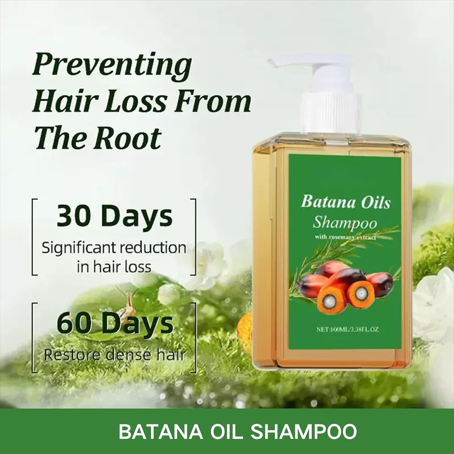 2Pcs Batana Oil Shampoo, Rosemary Oil Shampoo, 100% Batana Oil with Rosemary Ext