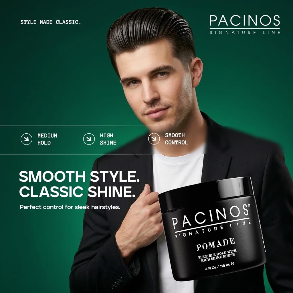 Pacinos Pomade – Flexible Hold, Frizz Control – 4 Fl Oz (Pack of 1), BLACK