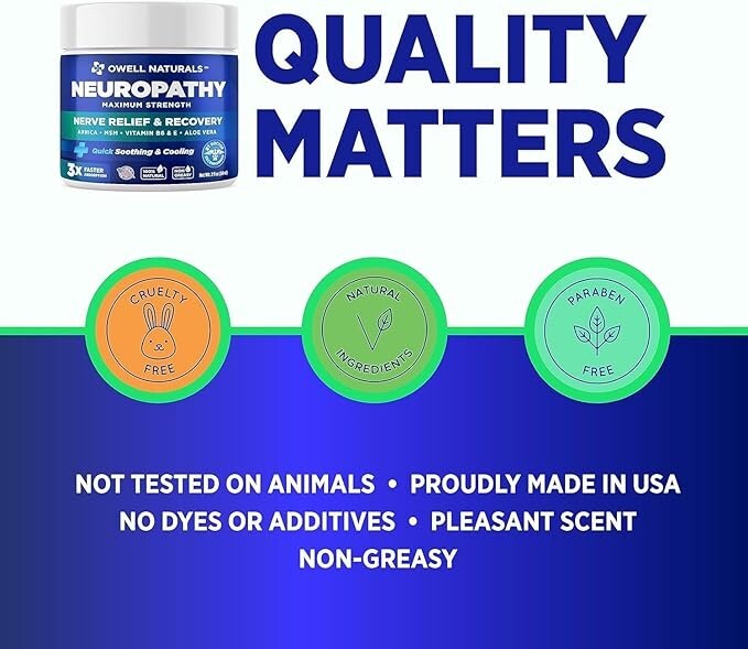 OWELL NATURALS Neuropathy Nerve Pain Relief Cream for Feet, Leg, Max Strenght