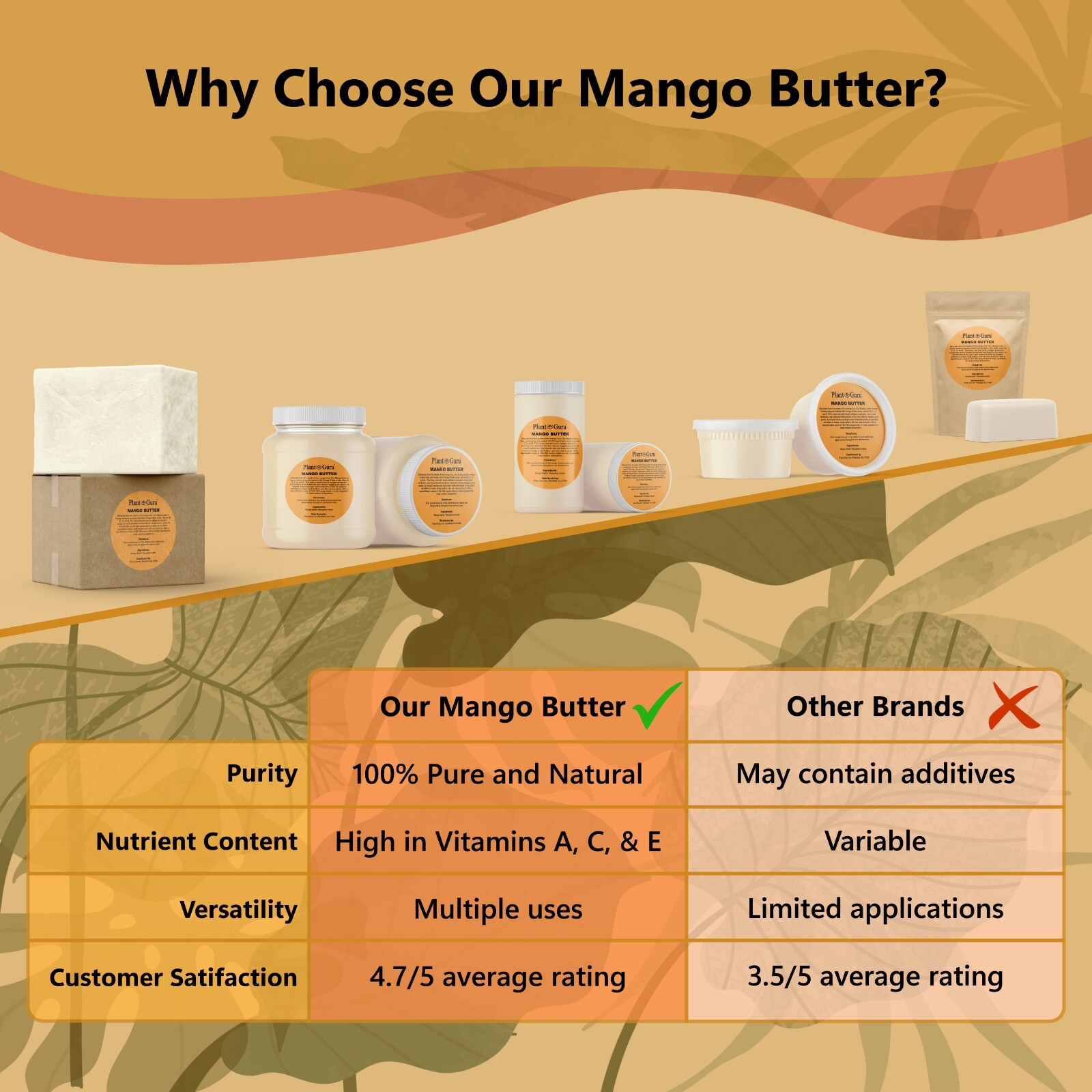 Mango Butter Raw 8 oz. 100% Pure Unrefined Organic Natural For Skin, Body, Hair