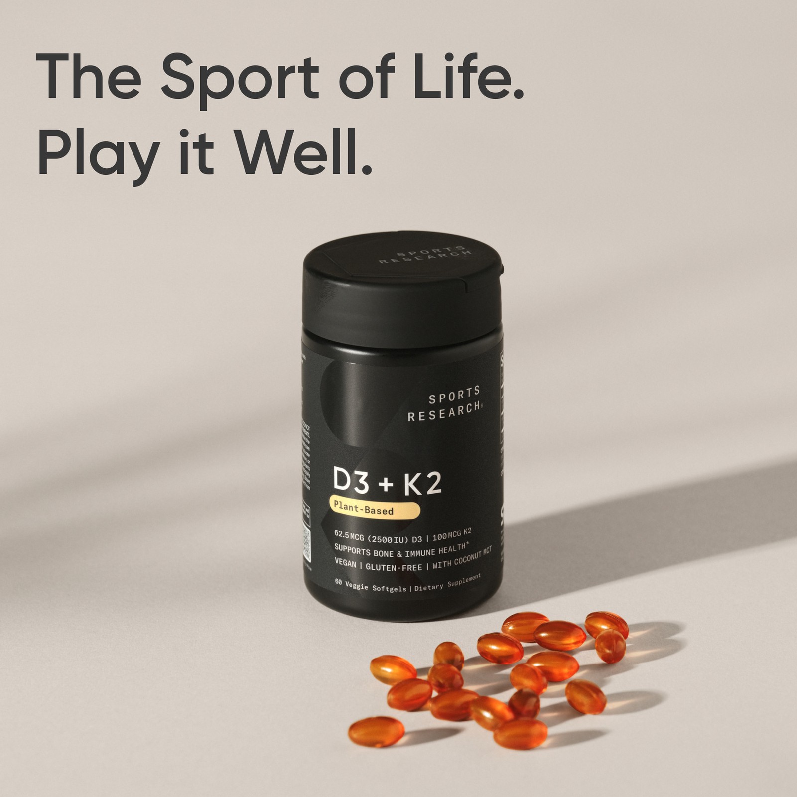 Vitamin D3 K2 – 2500iu of Vegan D3 & 100mcg of Vitamin K2 as MK7 – 60 Veggie