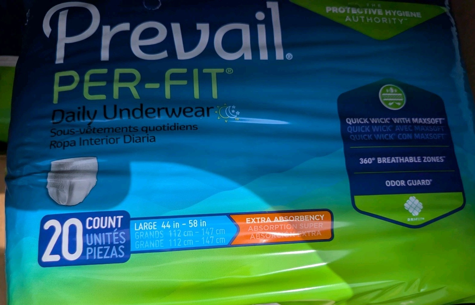 Prevail Per-Fit Adult Unisex Daily Large Underwear/Diapers Box of 4 Bags (80ct)