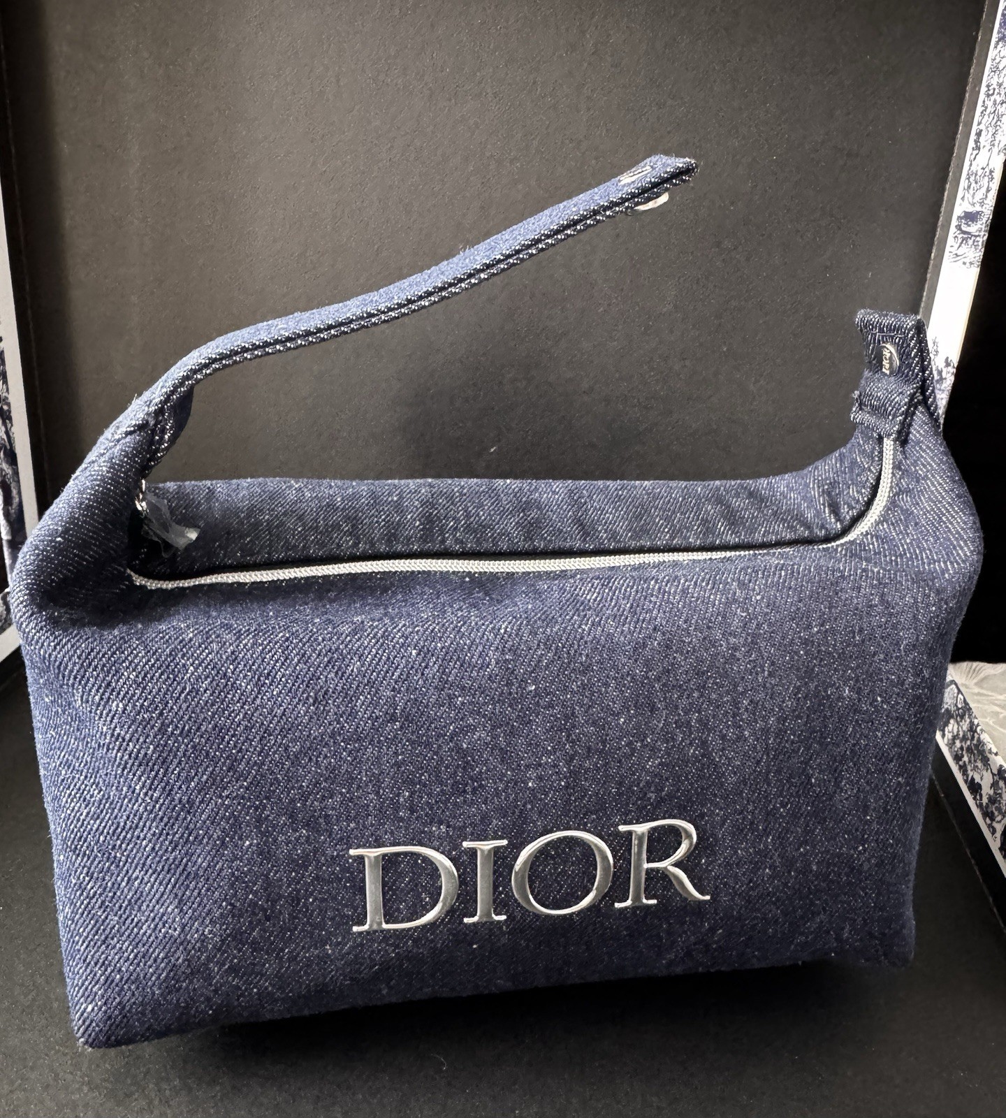 Christian Dior Cosmetic Makeup Bag Pouch With Top Handle New in Box!~ Blue