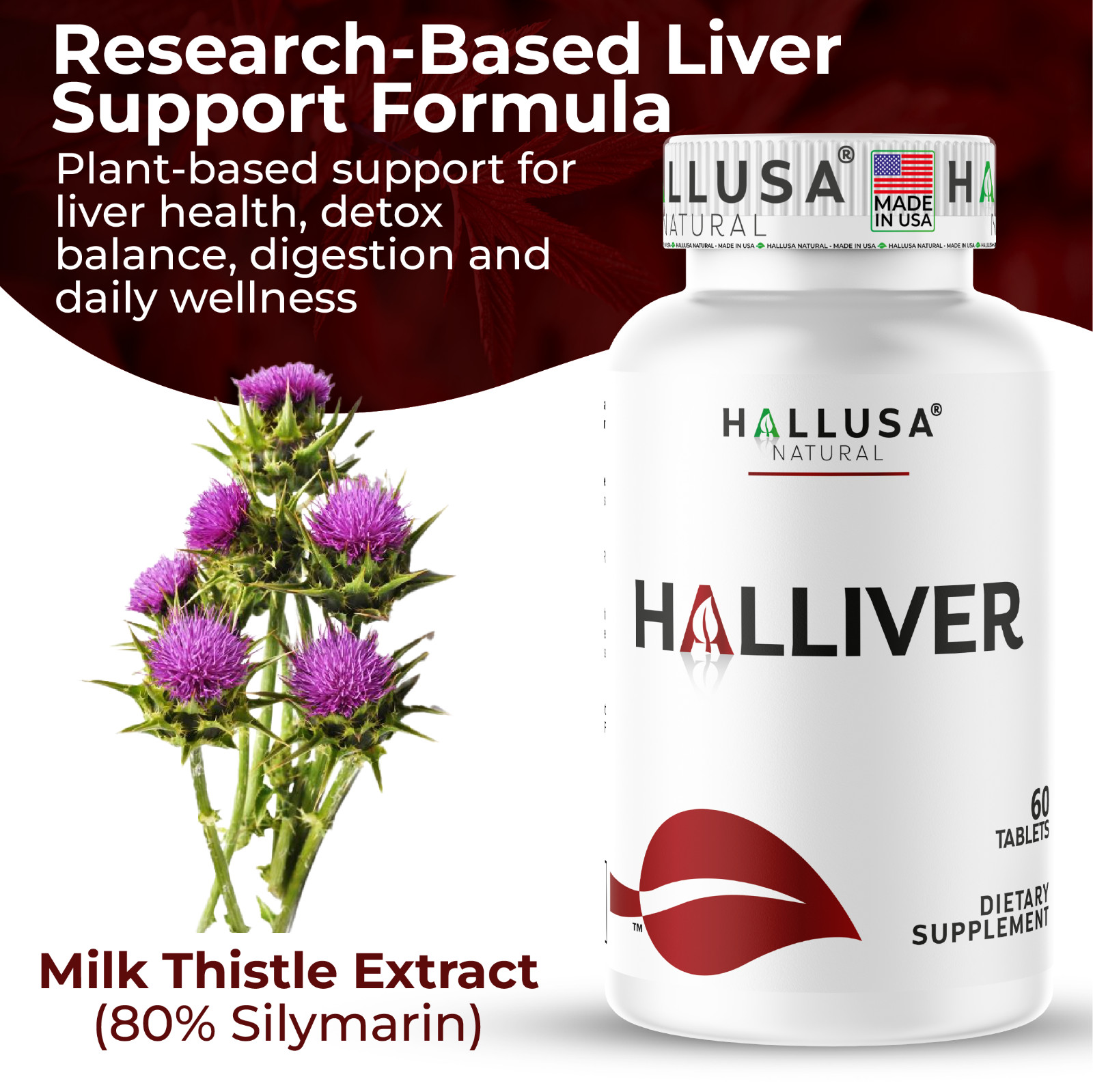 HALLVIER – Liver Cleanse Detox – Support Supplement with Milk Thistle – 60 Cap