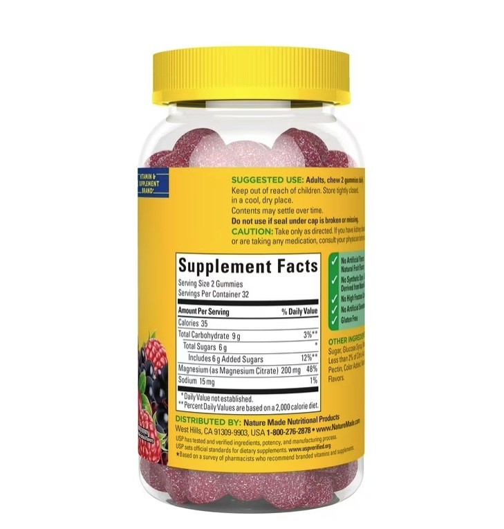 High Absorption Magnesium Citrate 200 Mg per Serving Gummies, 64 Count, 2PK
