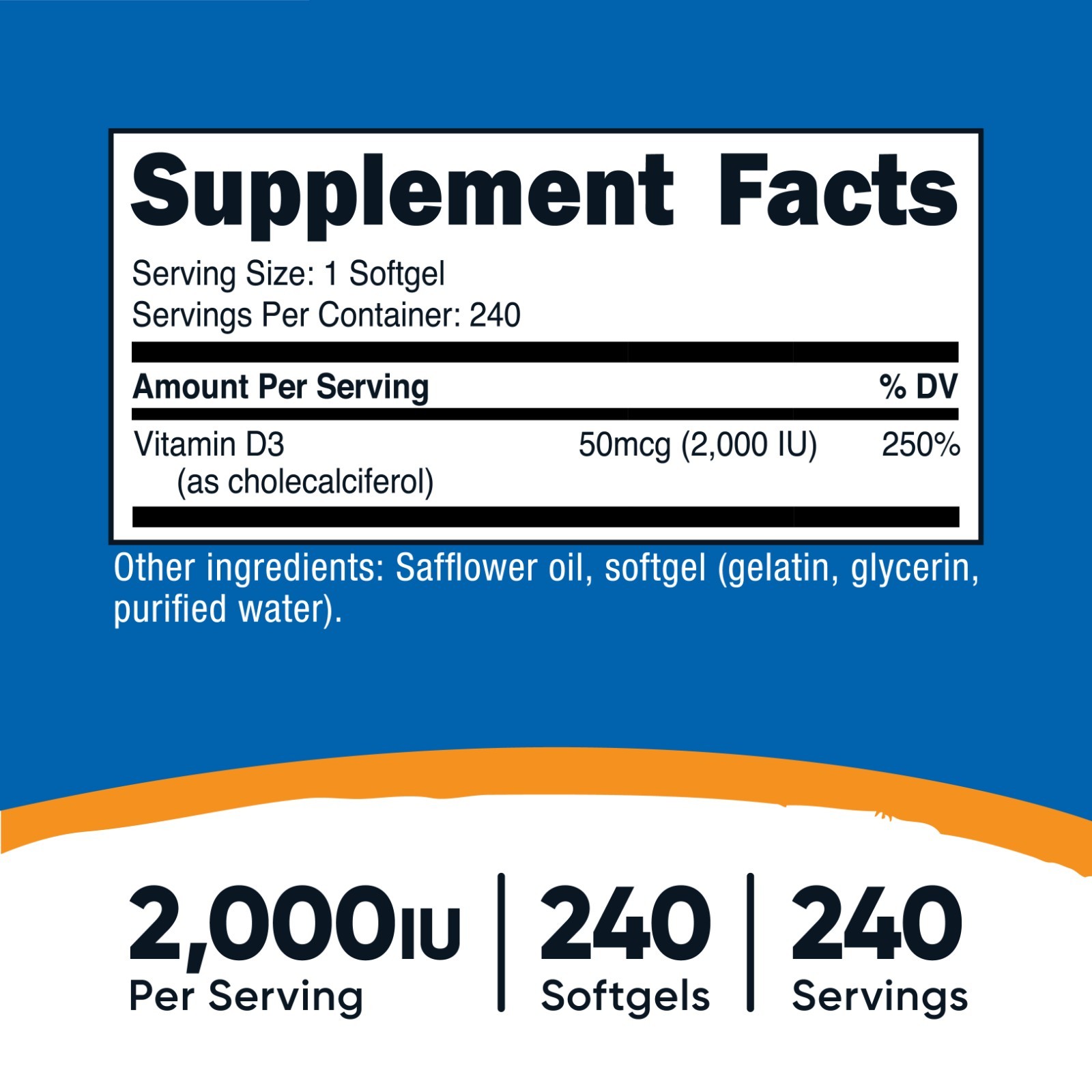 Nutricost Vitamin D3 2000 iu Softgels, 240 Softgels – Non-GMO & Gluten Free
