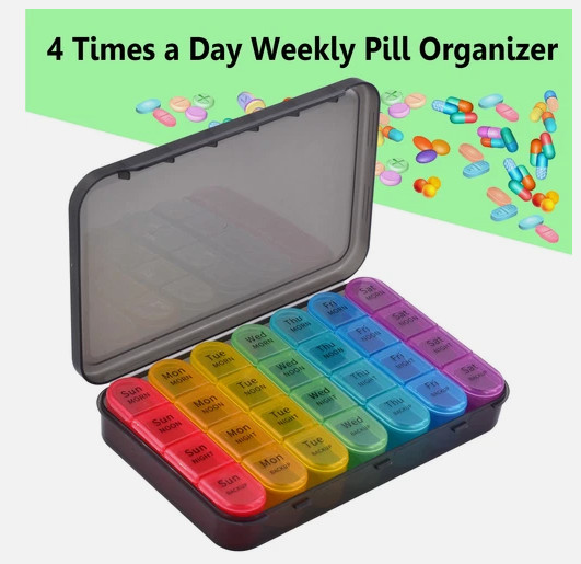 1x Weekly Pill Box Organizer 4 Times a Day 7 day Organizer Case Medicine Storage