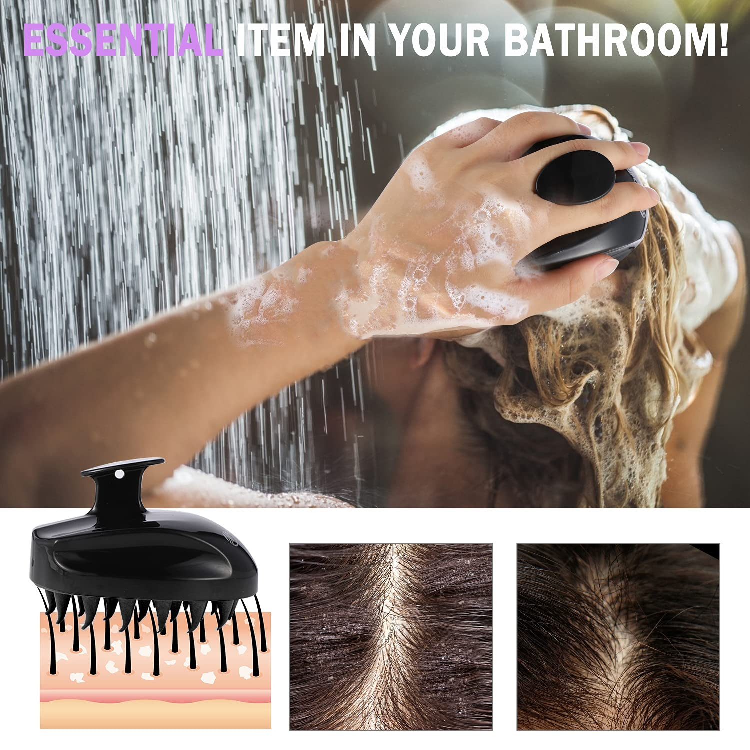 Sosoon Scalp Massager Shampoo Brush, Hair Scalp Scrubber Shower Hair Brush Head