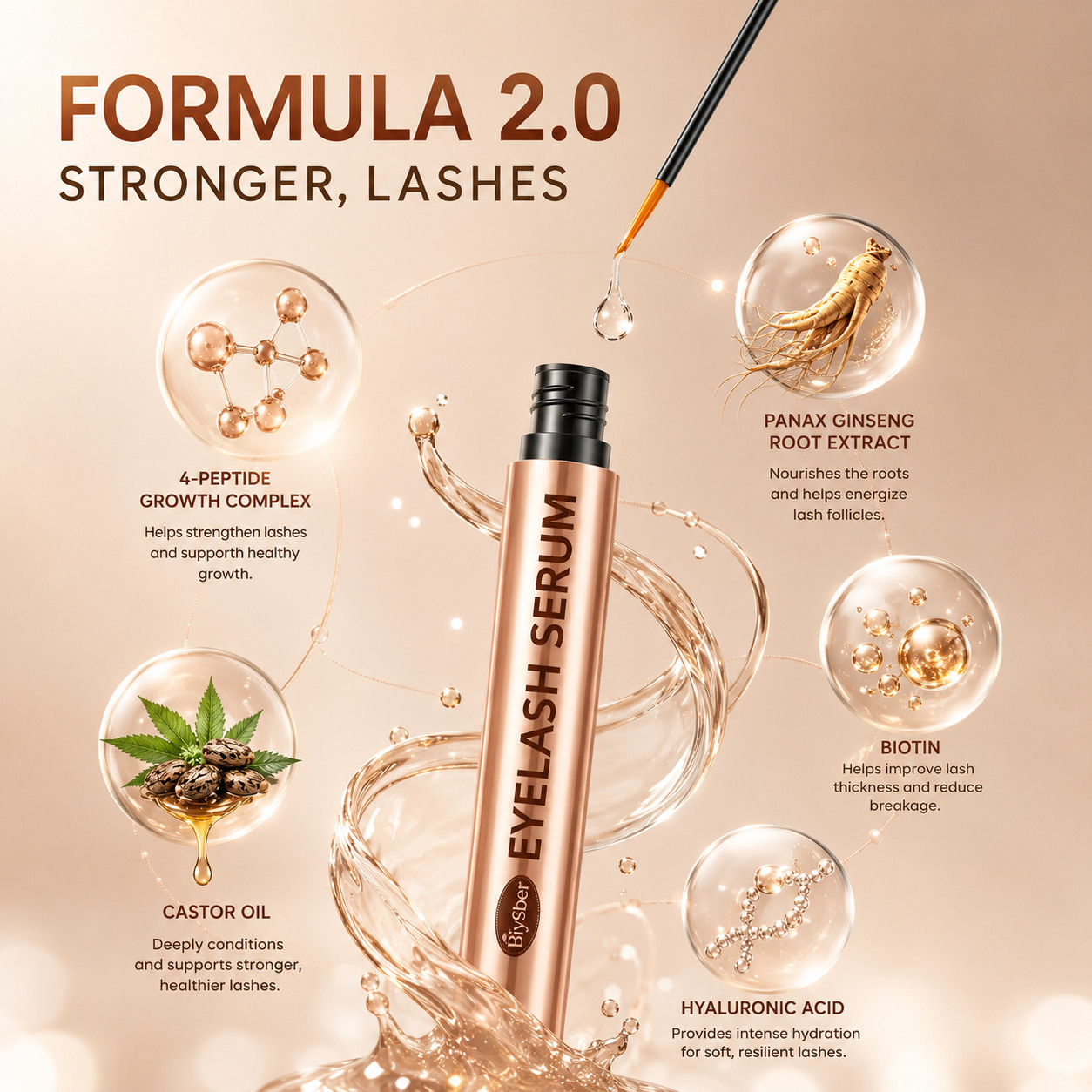 Eyelash Eyebrow Growth Serum Hyaluronic Acid Natural Longer Thicker 6 Month