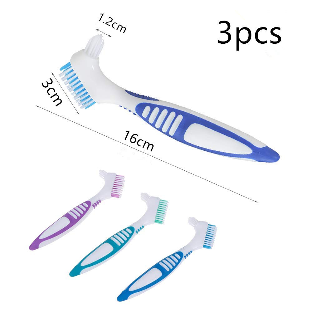 3 Pcs Denture Cleaning Brush Portable Cleaning Brush False Teeth Brushes for Den