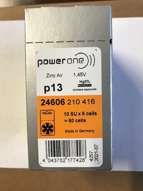 60 PowerOne Hearing Aid size 13 Genuine Mercury Free Batteries,Germany exp-2027