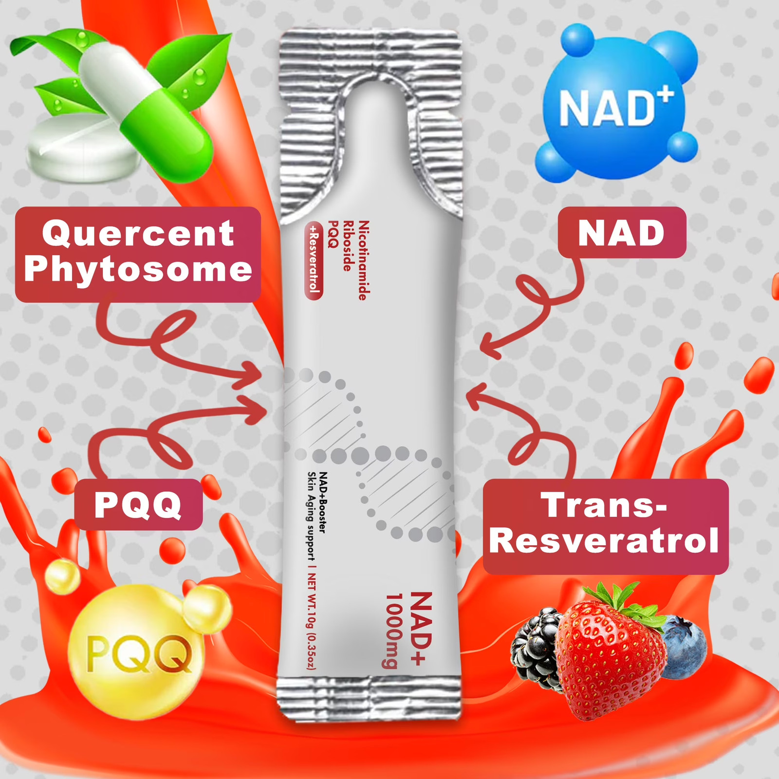 30Pcs DEZEN NAD+ 1000Mg Liquid Sachet, NAD Nicotinamide Riboside Resveratrol Sup