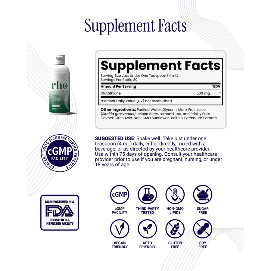 Rho Nutrition Liposomal Glutathione – Liquid Detox Immune Skin Health Support
