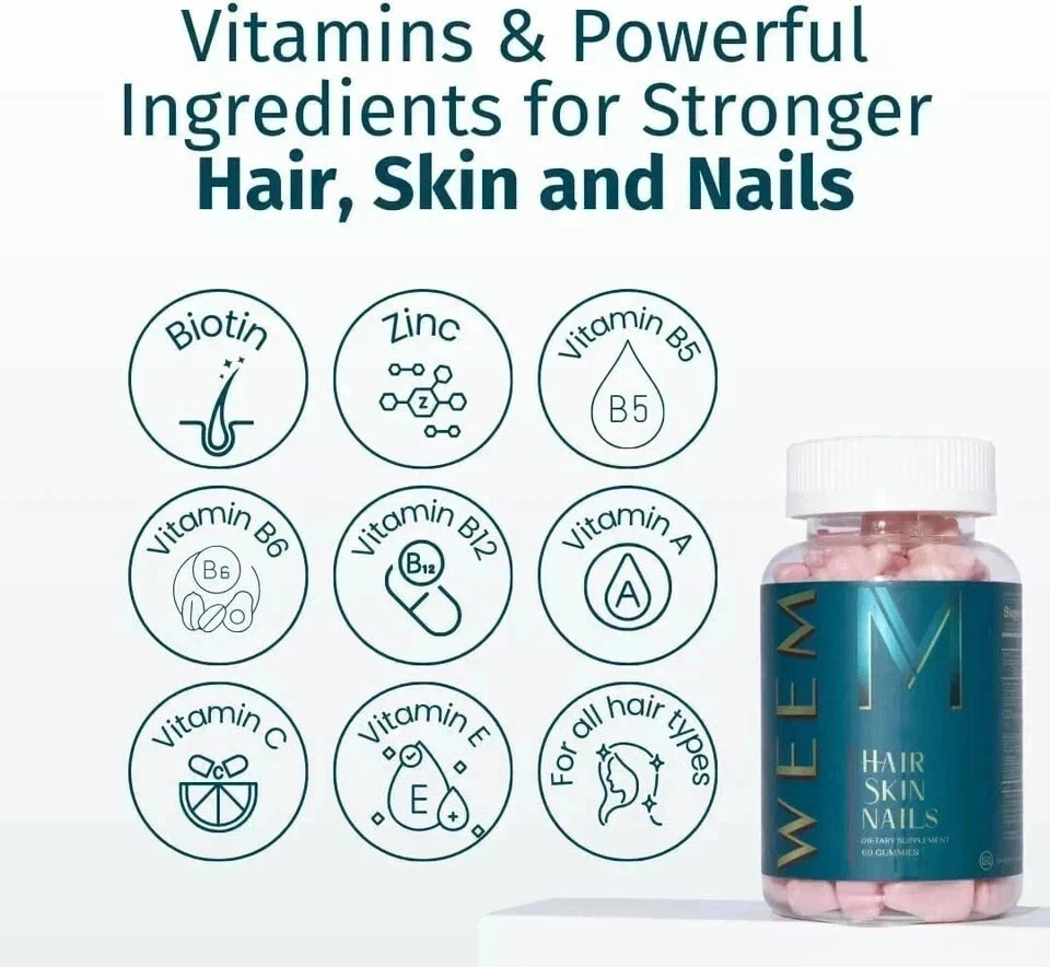 WEEM Hair Skin and Nails Gummies – Supports Healthy Hair – Vegan biotin Vitamins