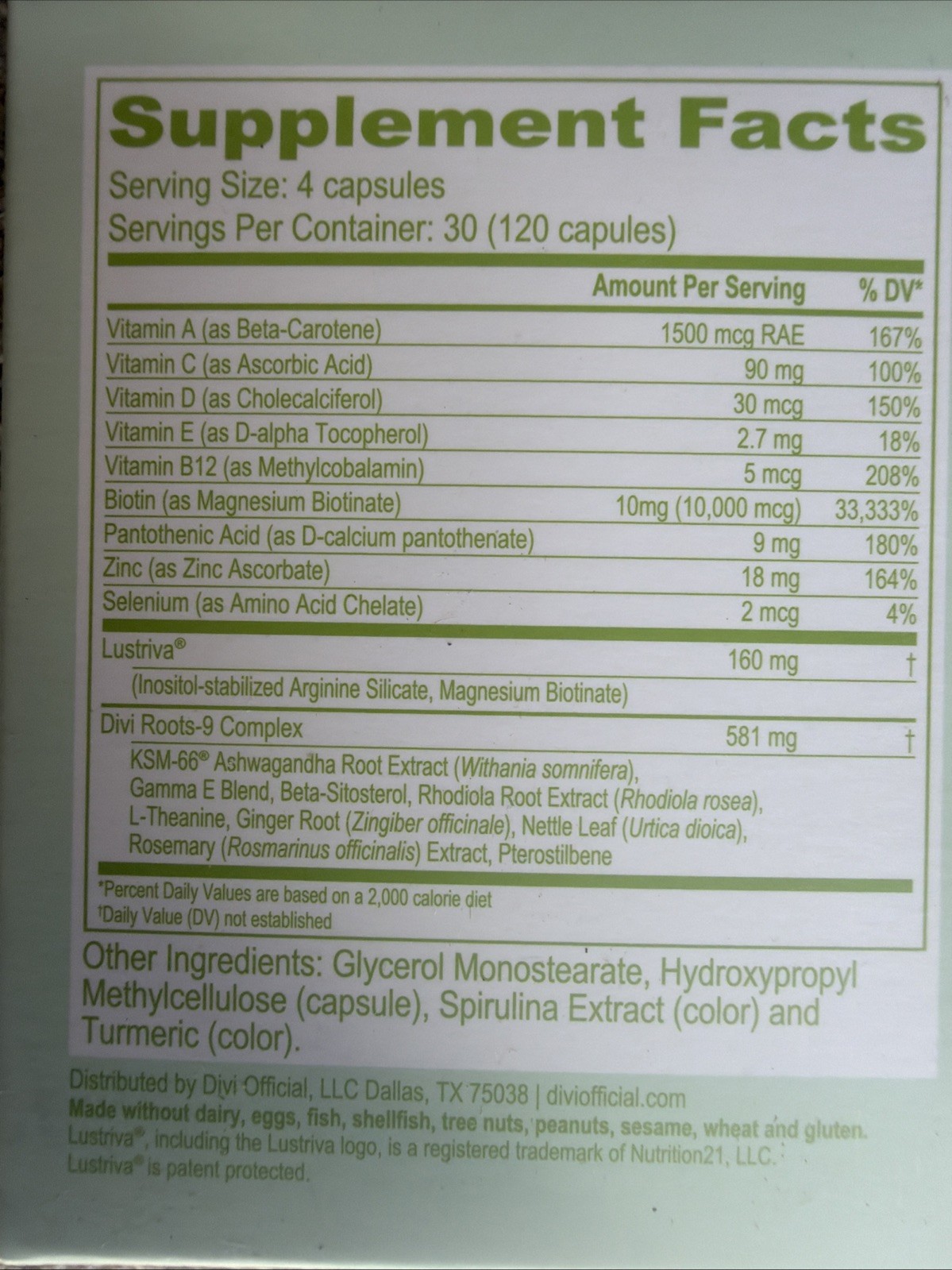 Divi Hair Growth Supplement for Men and Women 120 capsules Exp: 07/2026
