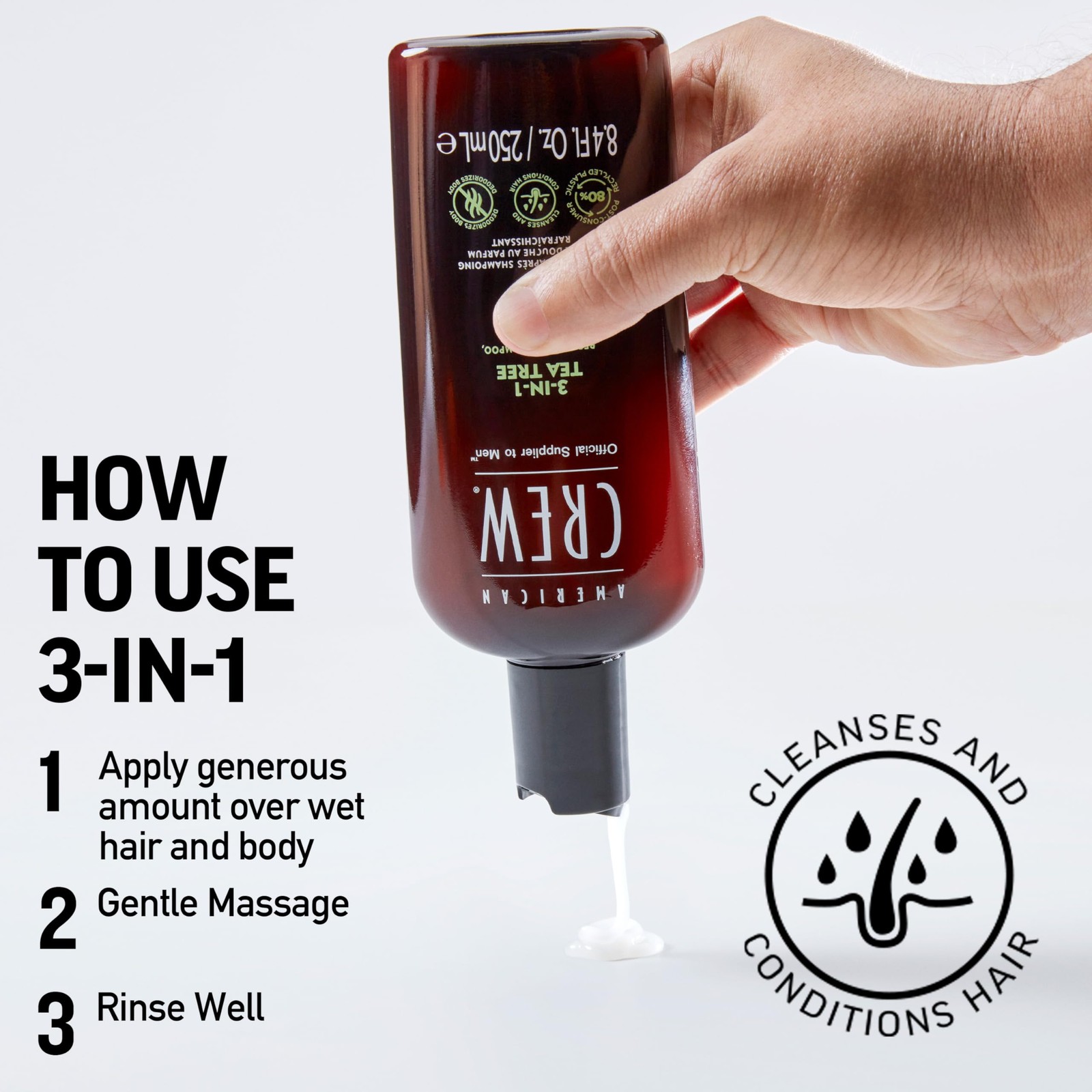 American Crew Shampoo, Conditioner & Body Wash 15.2 Fl Oz (Pack of 1), BLACK
