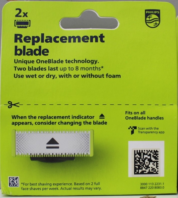 Philips Norelco OneBlade QP230/80 Replacement Blades – 3 Pack = Total 6 Blades