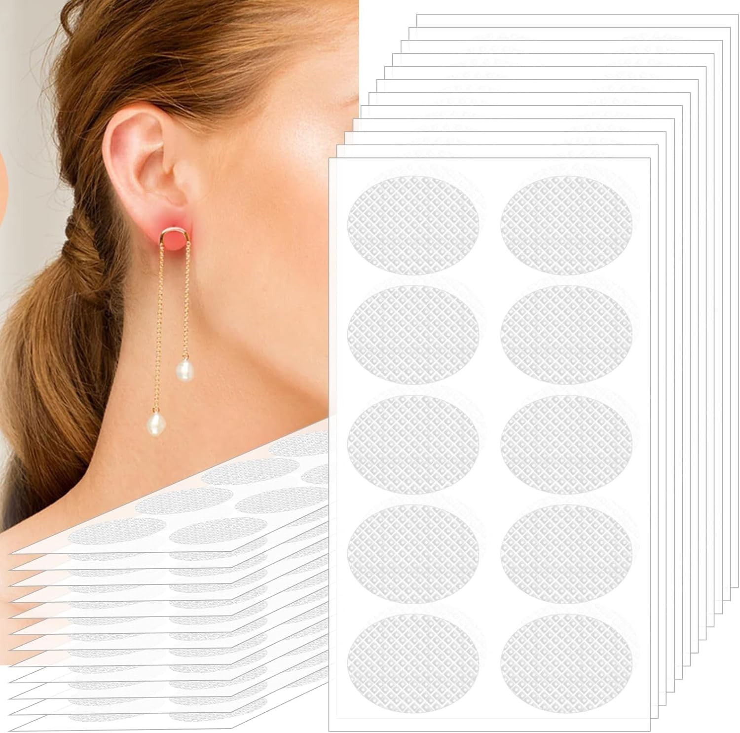 500PCS Ear Lobe Support Patches for Earrings, Clear Earring Stickers for Heavy E