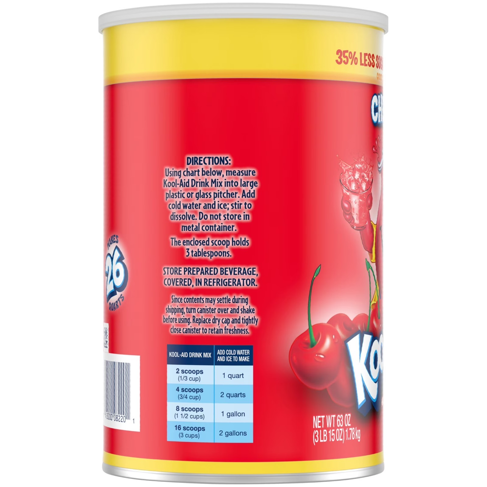Kool-Aid Cherry Drink Mix Powder Sugar Sweetened Canister 63 oz Makes Many Drink