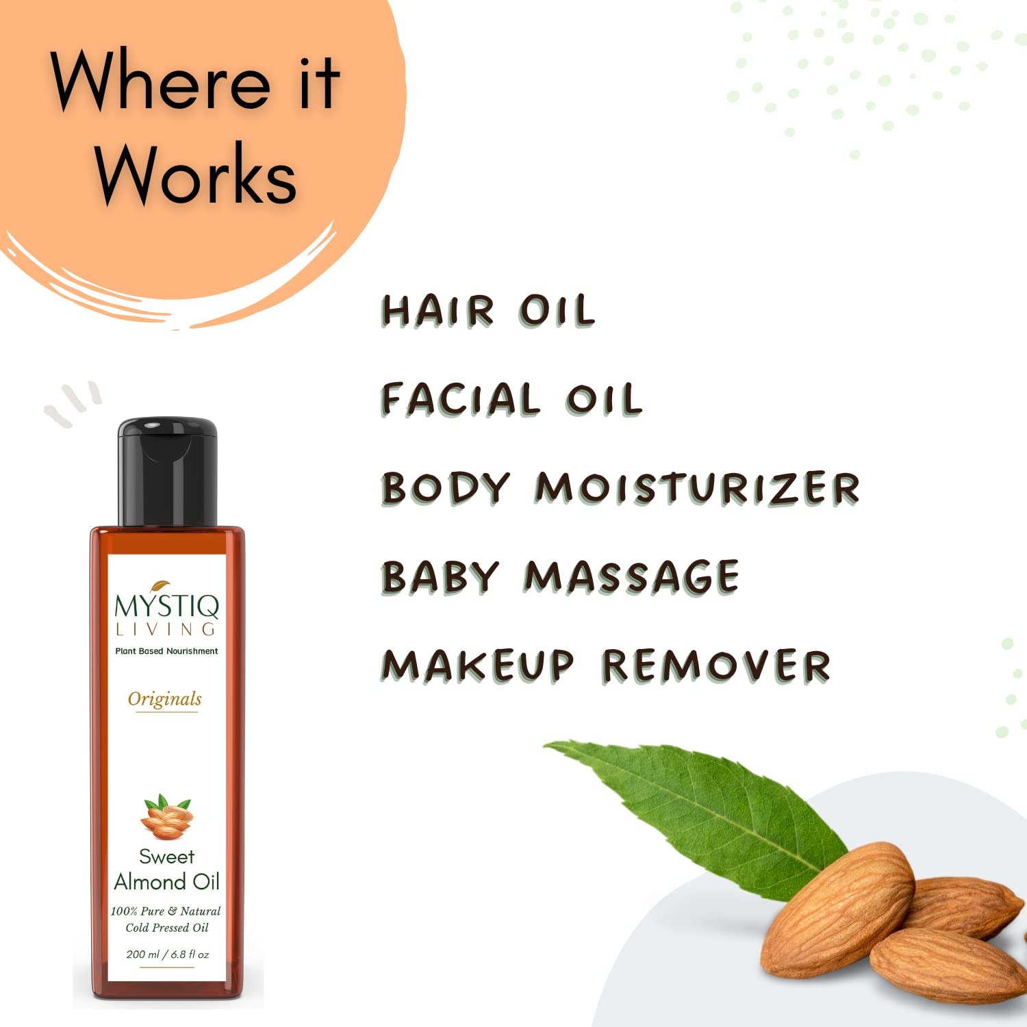 Mystiq Living Sweet Almond Oil For Skin And Hair 200ml