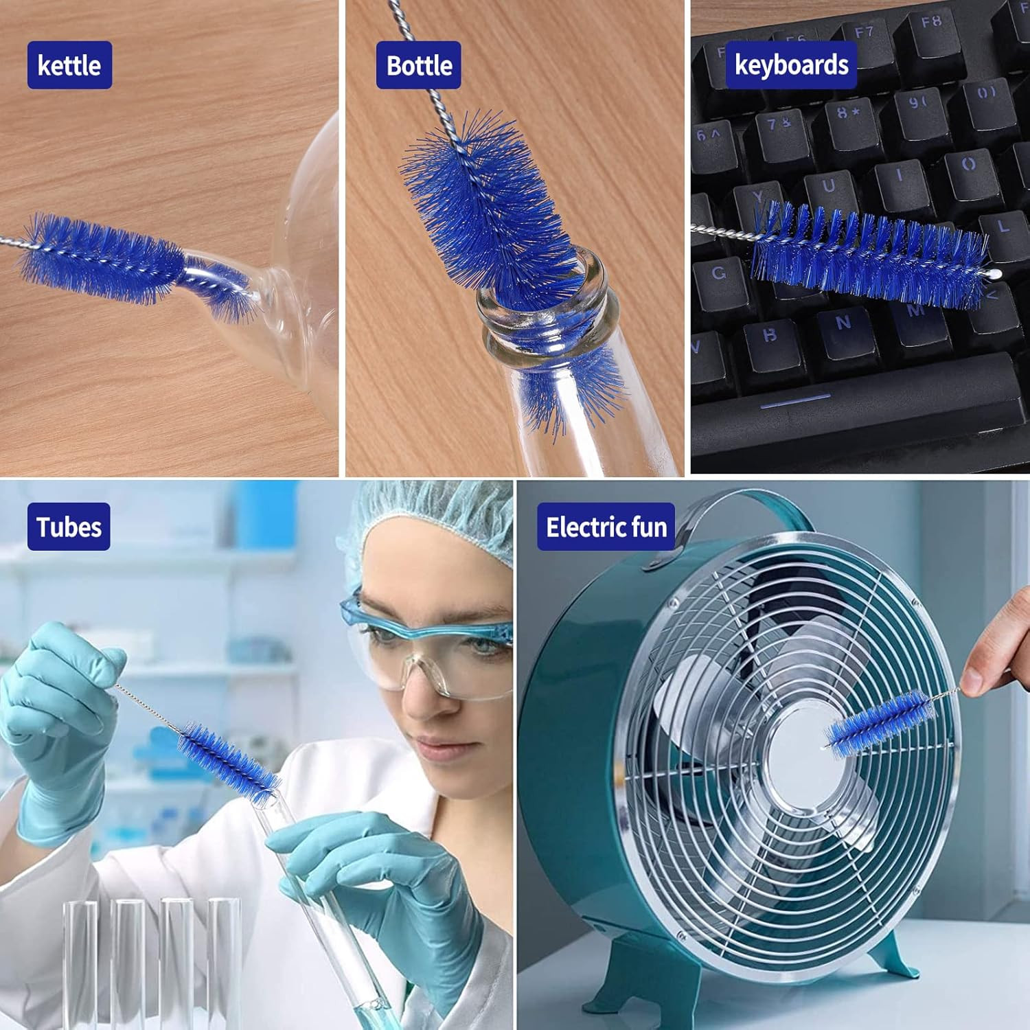 10-Pack Tube Cleaning Brush Set Nylon Bristles Stainless Steel Bottle Pipe Tool
