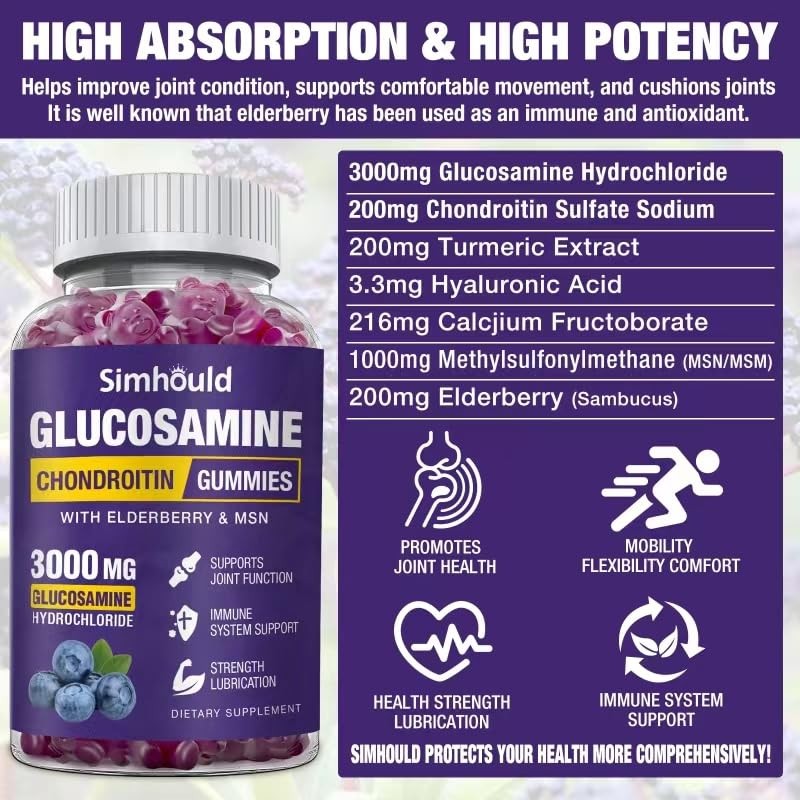 Simhould 2 Packs Glucosamine Chondroitin Gummies 3000MG Extra Strength Joint…