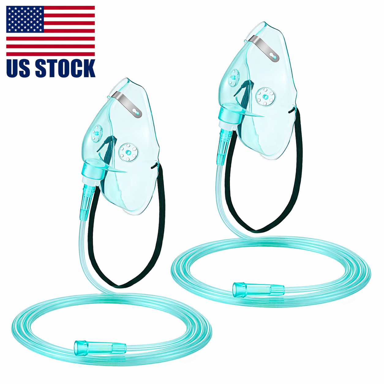 2PCS L Oxygen Mask with 6.6 Ft Tubing and Adjustable Elastic Strap, Adult Oxyge