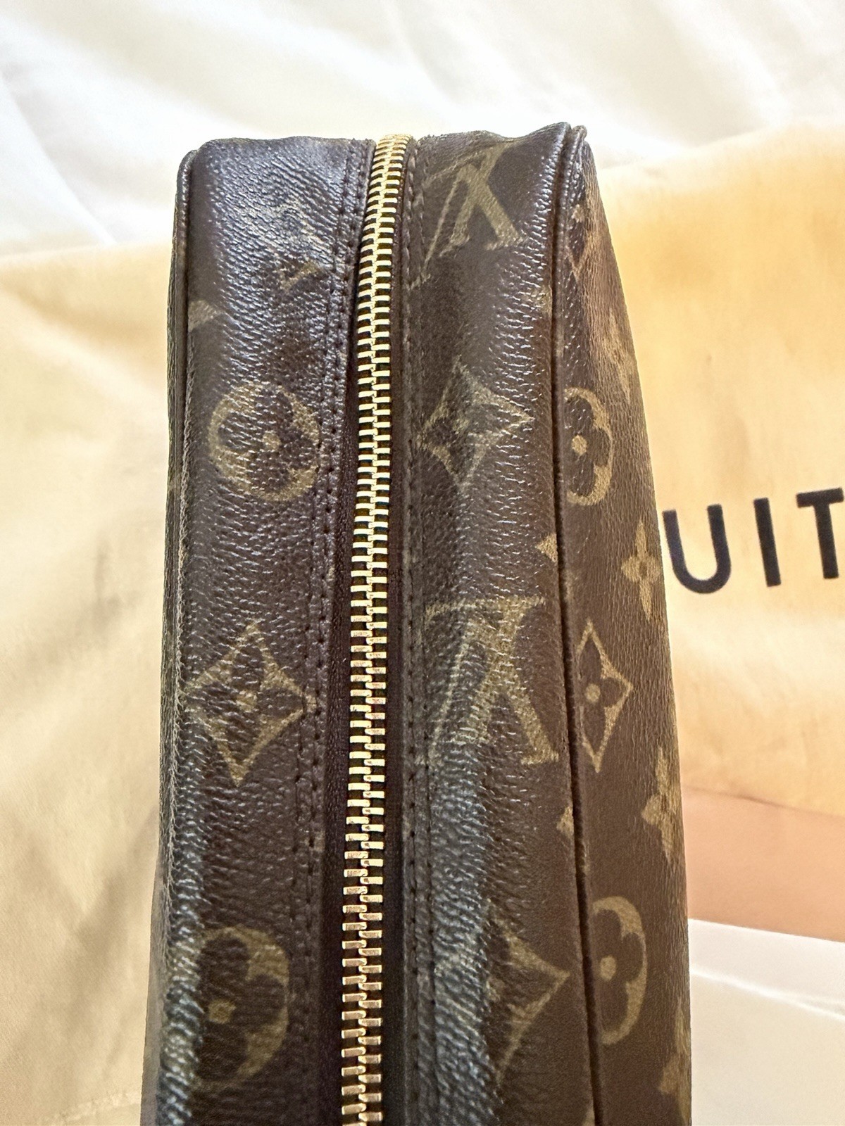 Louis Vuitton Trousse 28 Monogram Leather Brown Makeup Bag Zipper 11 in