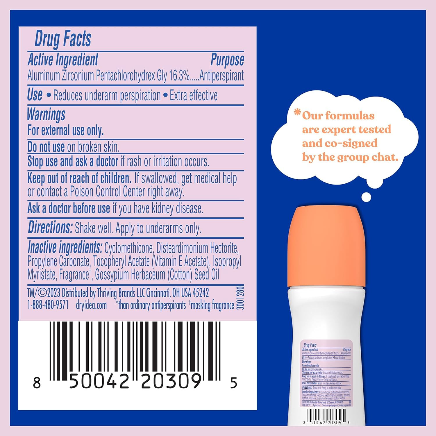 Dry Idea Unscented Roll-On Deodorant Antiperspirant 3.25oz 4 Pack
