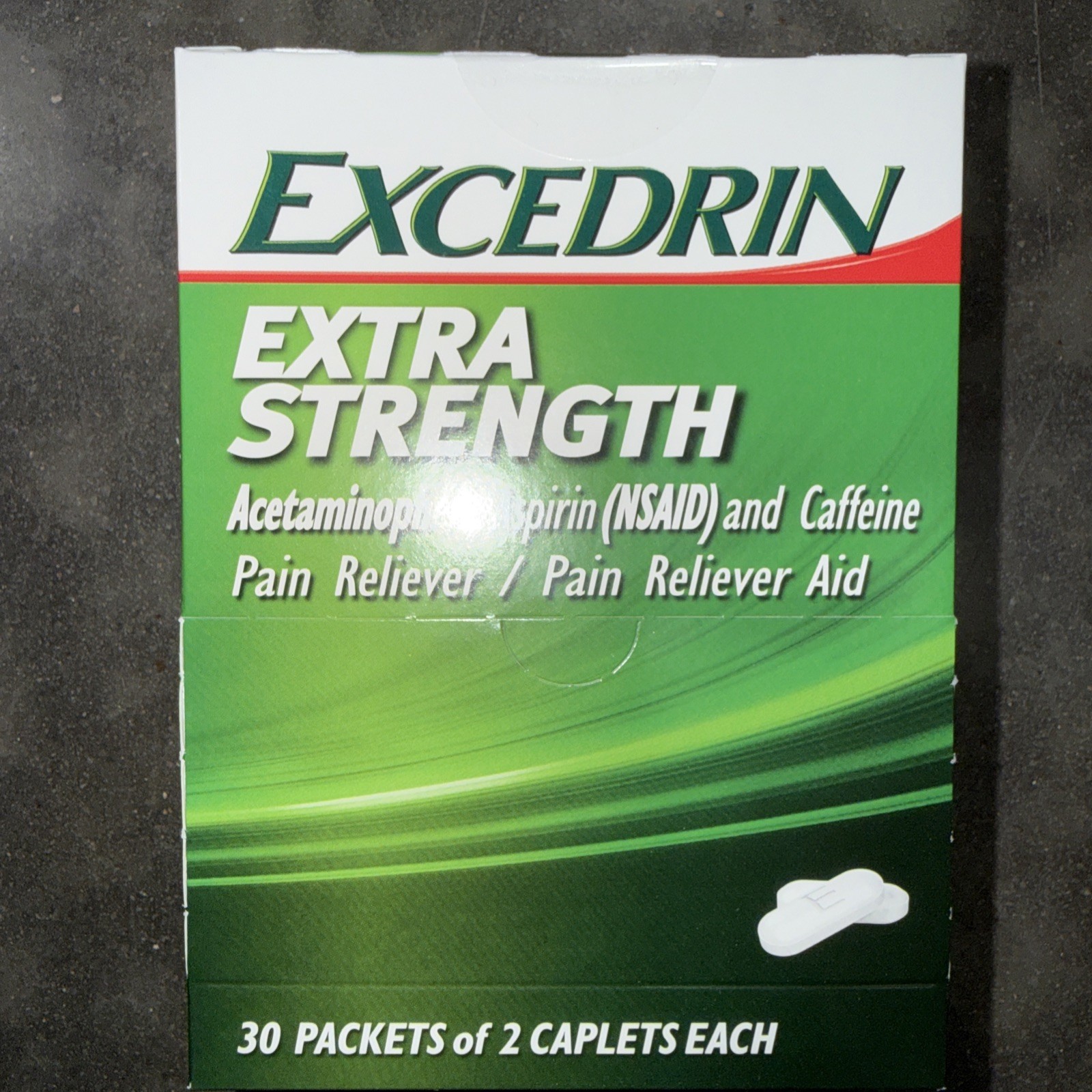 Excedrin Extra Strength for Pain Relief/ 30 Packets of 2 Caplets Exp: 12/2027