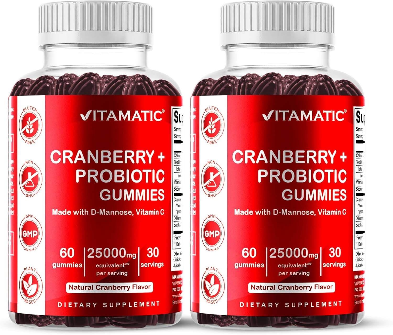 2 Pack – Vitamatic Vegan Cranberry Gummies, 25,000mg per Serving 60 Count