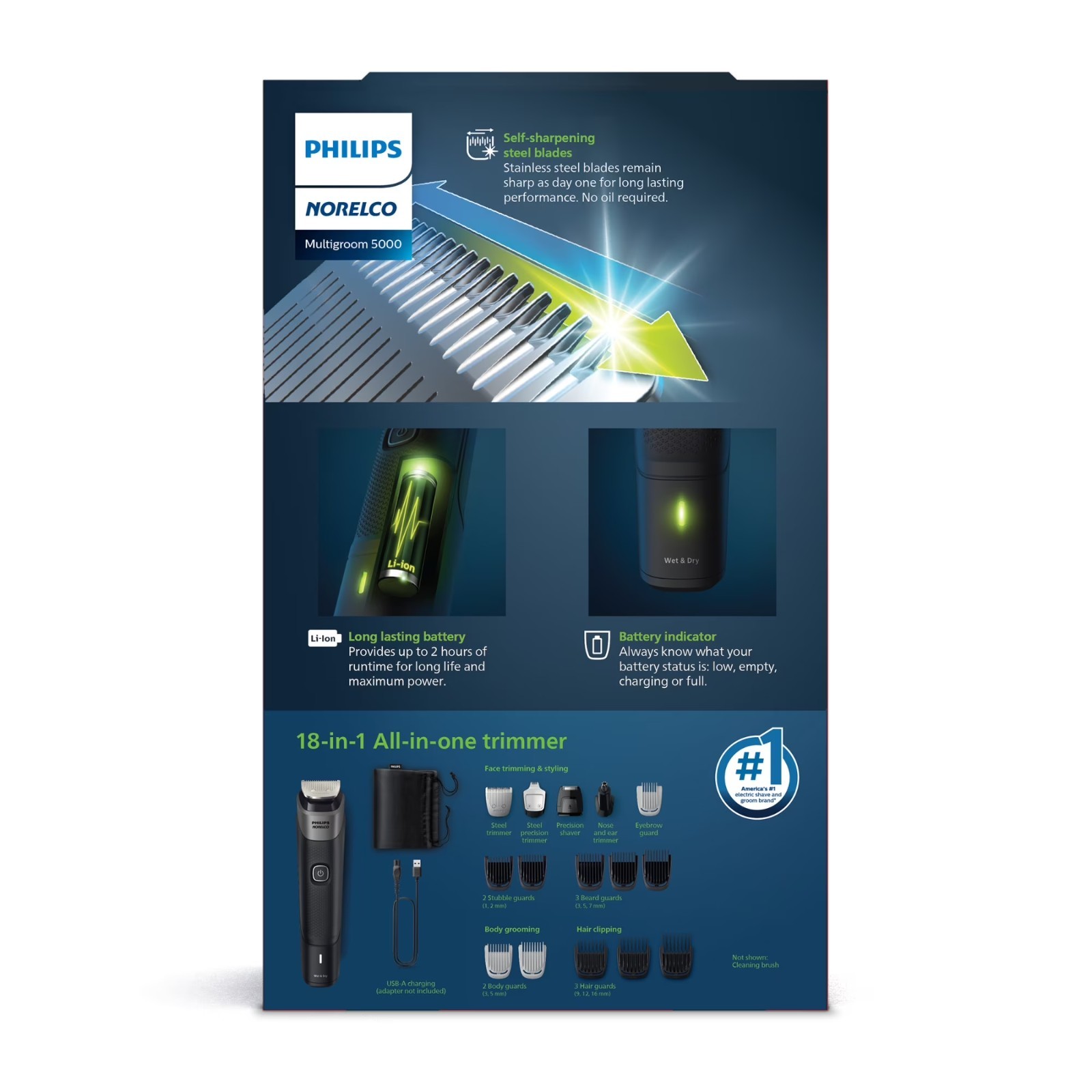 Philips Norelco Multigroom 5000 MG9500/49 Beard Hair Body Trimmer 18 Piece