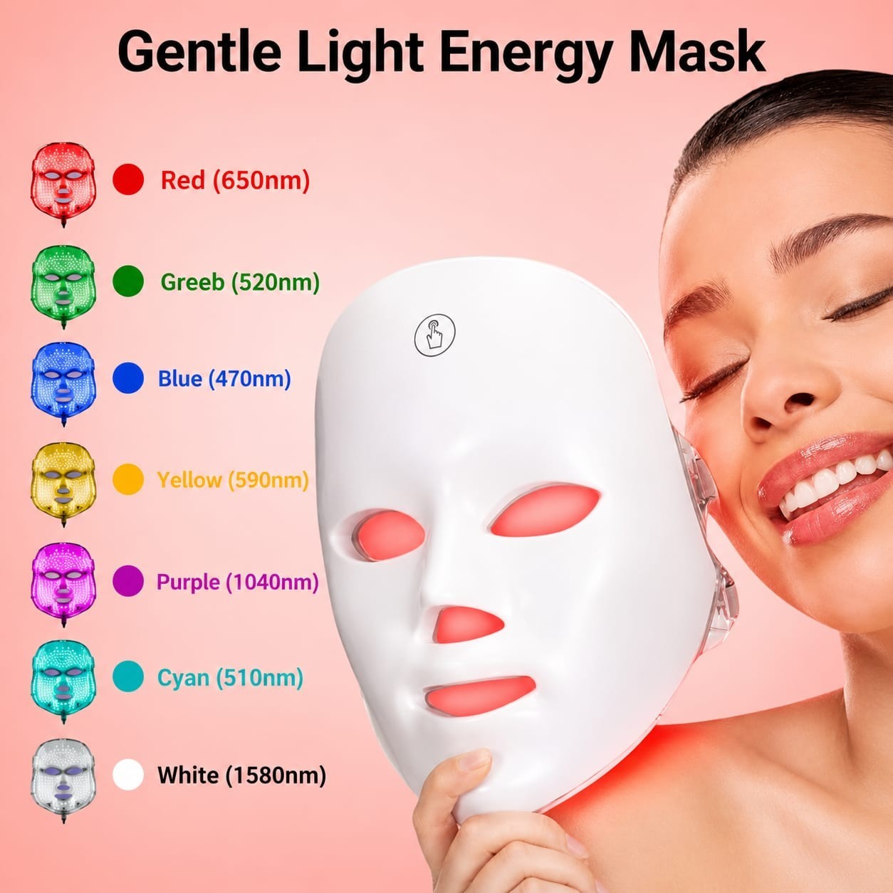 LED Face Mask 7 Color Light Therapy Red Blue Facial Skin Care Beauty Spa At Home
