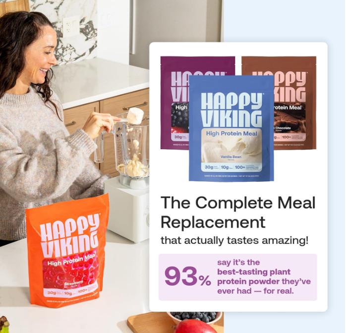 Happy Viking Plant-Based Protein Shake, Strawberry, 15 Meals, 30g Protein