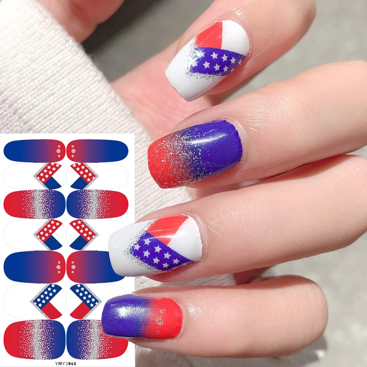4 Sheets 4th of July Nail Gel Strips United States Flag Nail Wraps Stickers S…