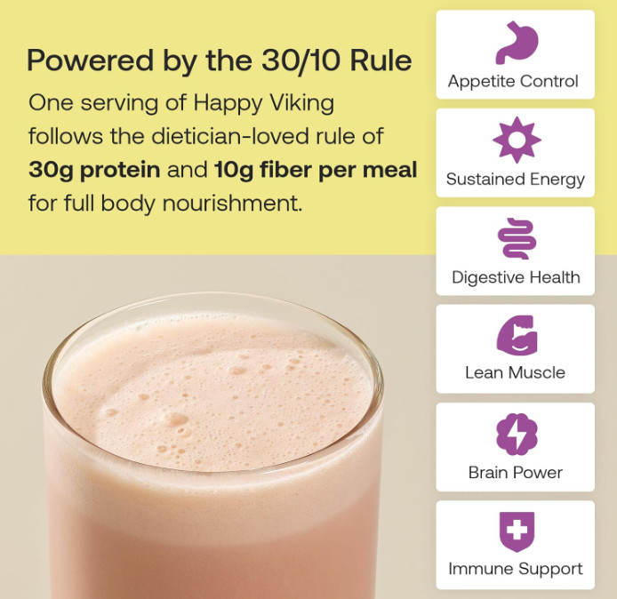 Happy Viking Plant-Based Protein Shake, Strawberry, 15 Meals, 30g Protein