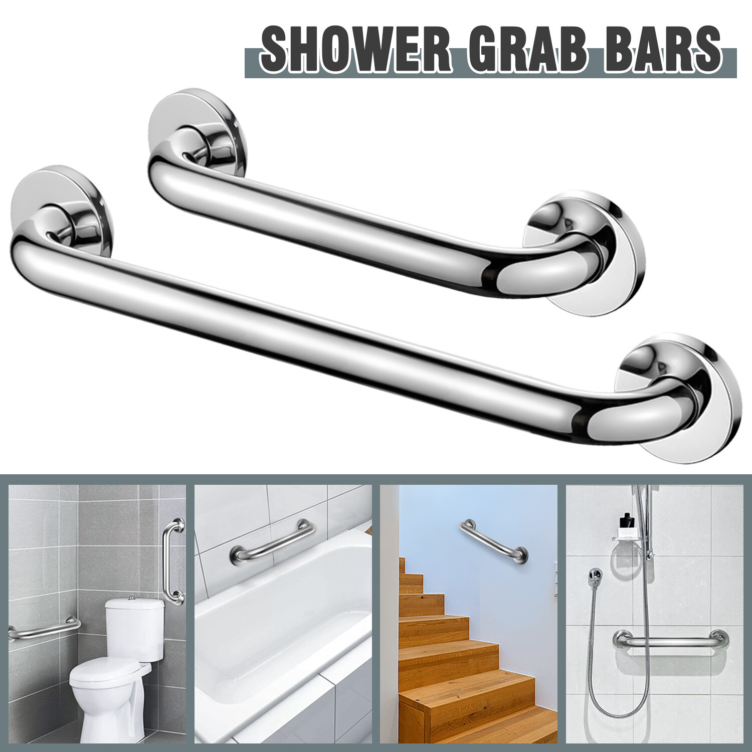 2PCS Stainless Steel Grab Bar Bathroom Safety Handicap Shower Tub Handle Support