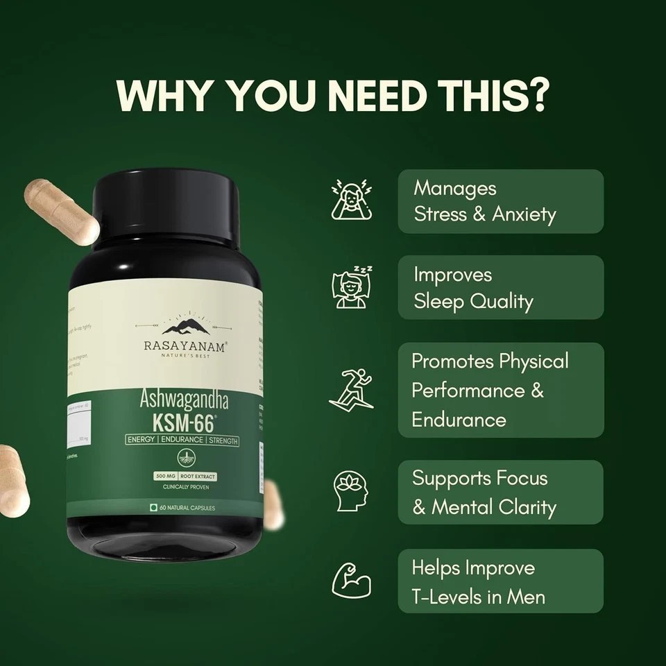 Ashwagandha KSM-66 | 5% Withanolides | 100% Pure Root Extract | 60 Capsules (2x)