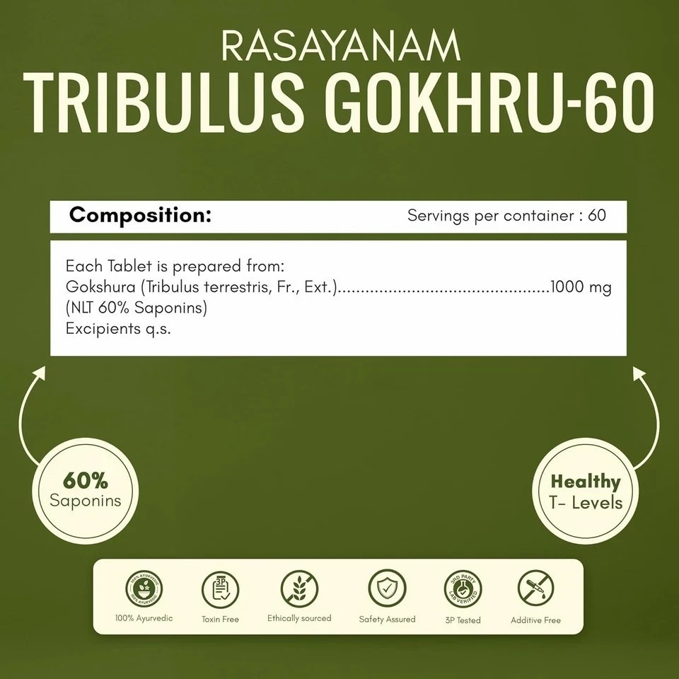 Gokshura -Puncture Vine ( Tribulus terrestris ) 1000mg – 60 Tablet ( pack of 2 )