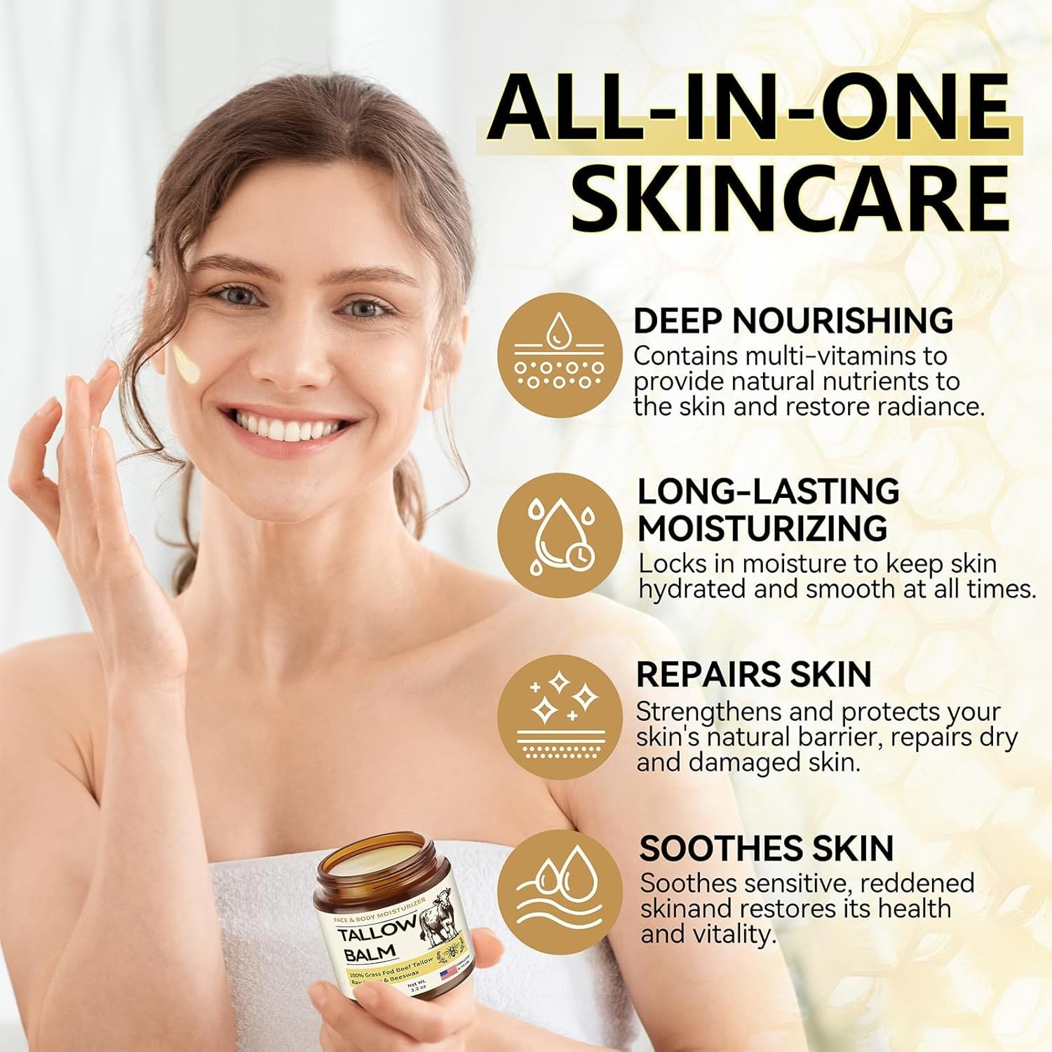 Veakoo Beef Tallow for Skin, Organic Whipped Tallow and Honey Balm, Grass Fed…