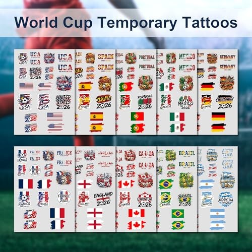 22 Pcs 2026 World Cup Tattoos Temporary Soccer Party Favors World United States