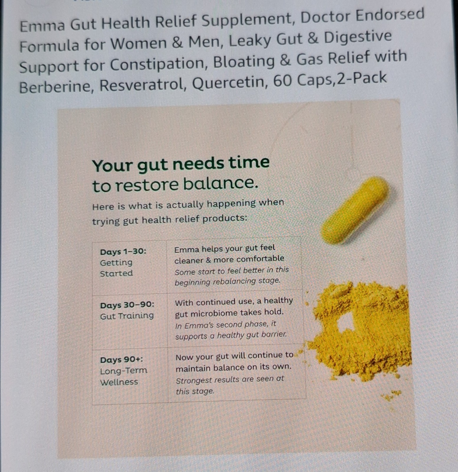 2 Pack Emma Gut Health Supplement 180 Capsules for Bloating Relief & Leaky Gut