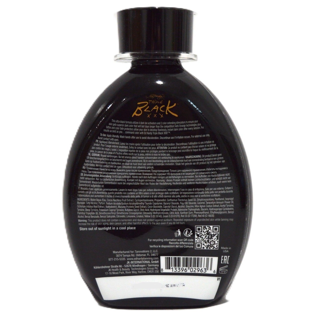 Ed Hardy Triple Black XXX Dark Tanning Lotion Bronzer Tattoo Protecting 13.5oz