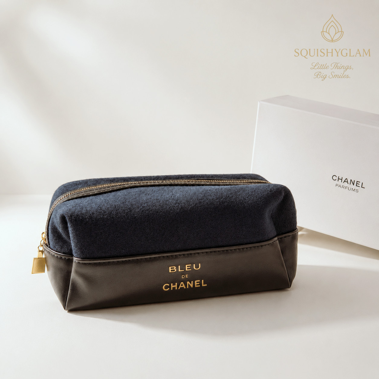 Bleu De Chanel Parfums VIP Toiletry Dopp Kit Navy Gold Zipper GWP New